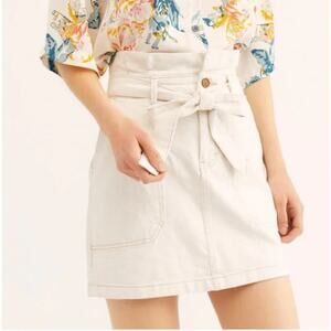 Free People Splendor in the Grass Denim Skirt Ivory Paperbag Belted Linen 8